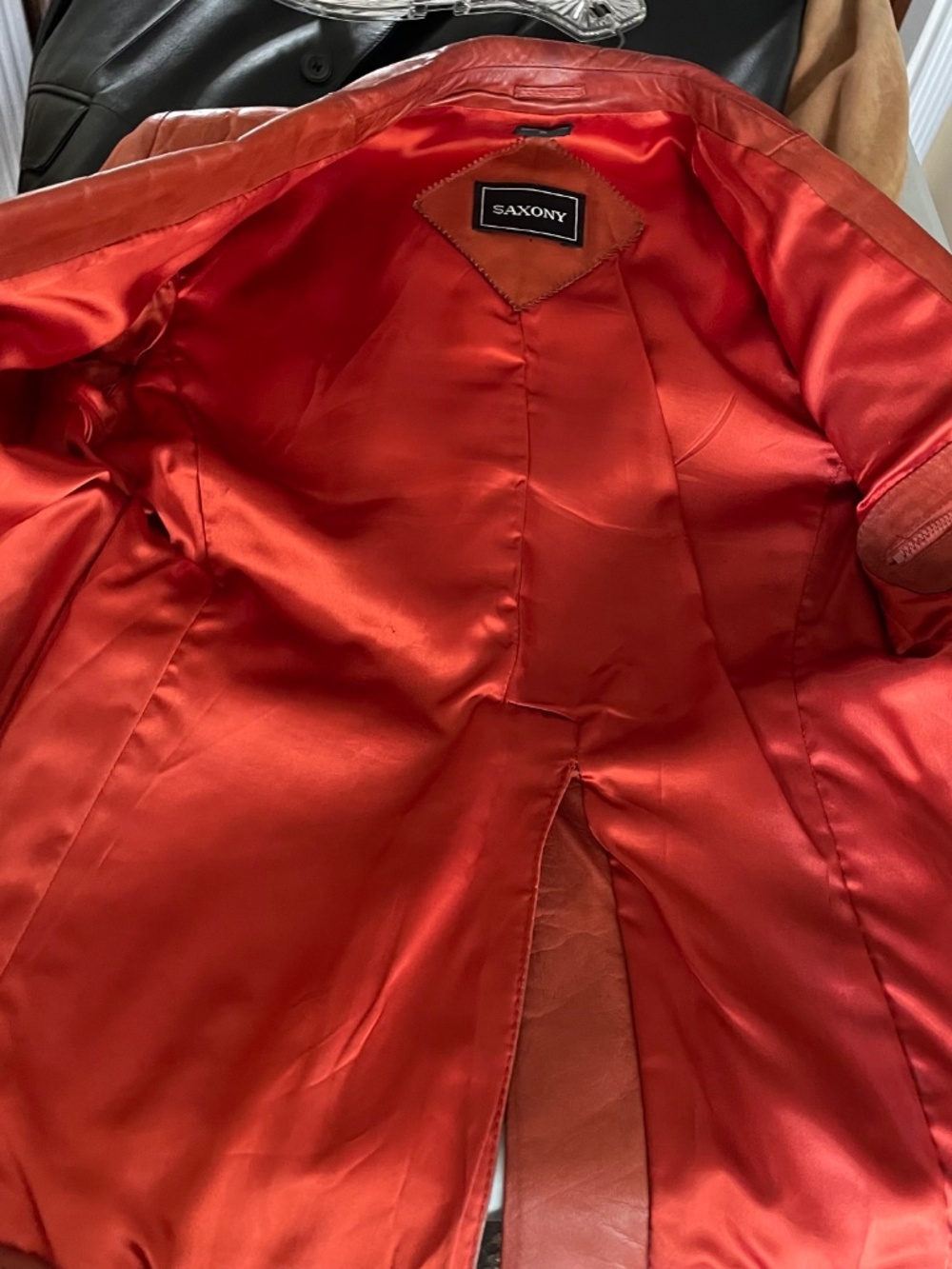 Vintage Saxony Burnt Orange Leather Blazer with Patch Pockets, Men's 36 - Picture 3 of 12